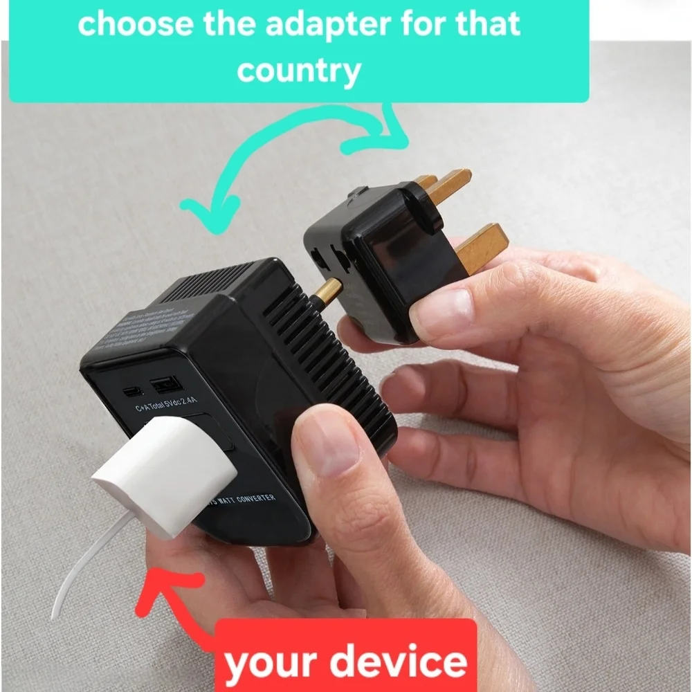 Travel Power Adapter & Converter Set Black 6 pieces w/ Travel Bag